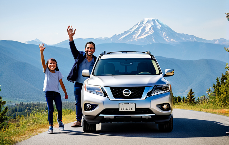 니산 패스파인더 하이브리드의 유지비 분석 - Family Road Trip**

A fully clothed, happy family (parents and two children) smiling and waving from...