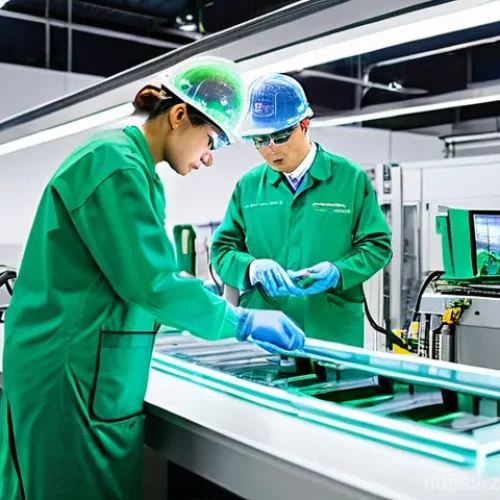 Home 20 니산 리프의 친환경 인증 - **Prompt 1: The Green Heart of Innovation**
"A vibrant and high-tech manufacturing facility. In ...